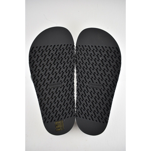 Hermes Extra Sandals White Black Chaine d'Ancre Leather Logo Slide Mule Flat 37 - Picture 12 of 12
